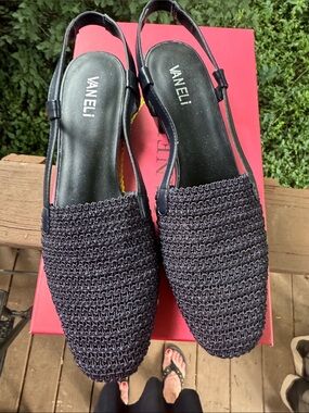 Vaneli Black Woven Slingback Flats